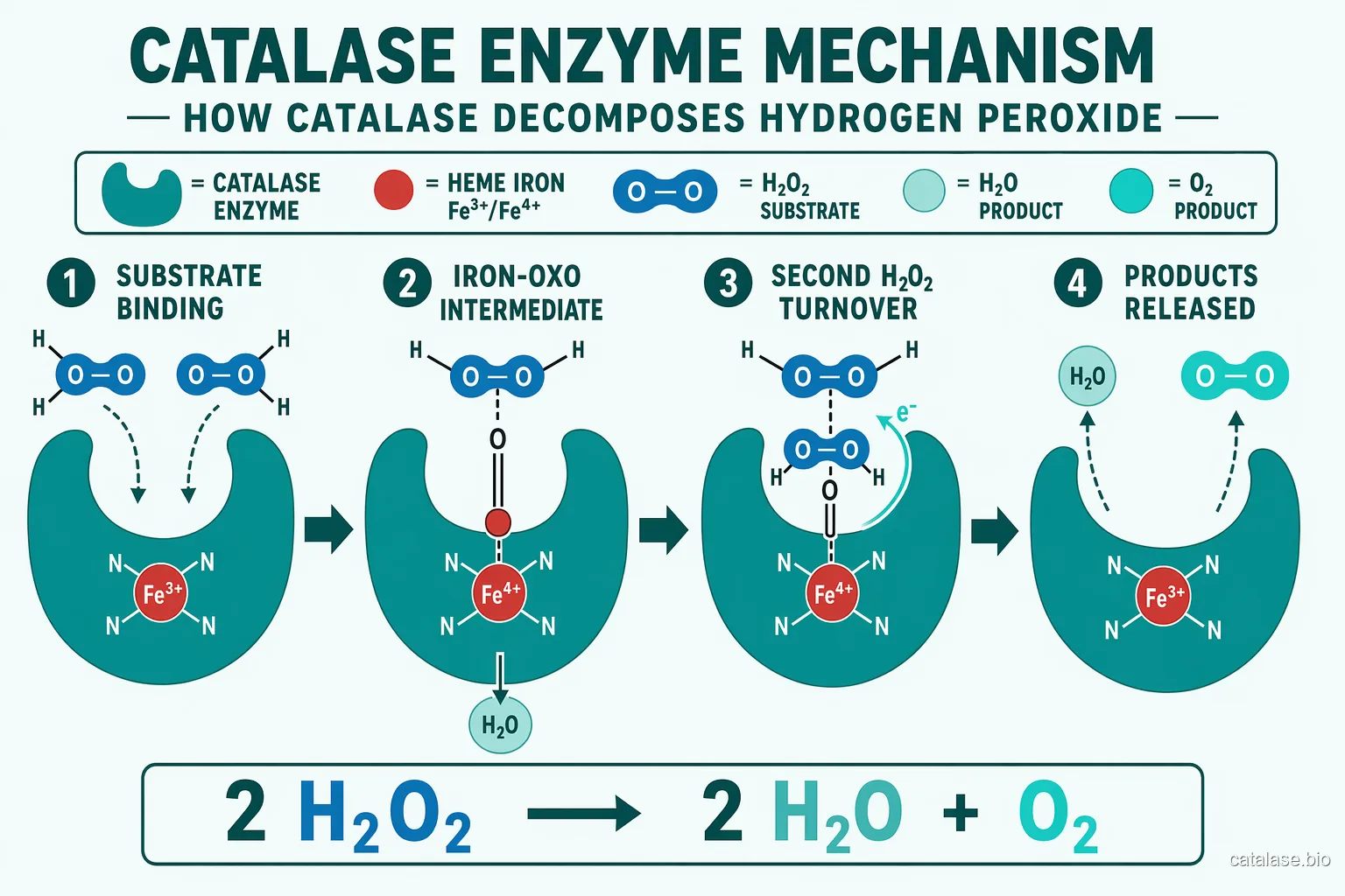 Catalase reaction mechanism — sucrose hydrolysis pathway in four steps